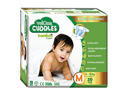 Velona Cuddles Biodegradable Bamboo 20 Pack Diapers – Medium